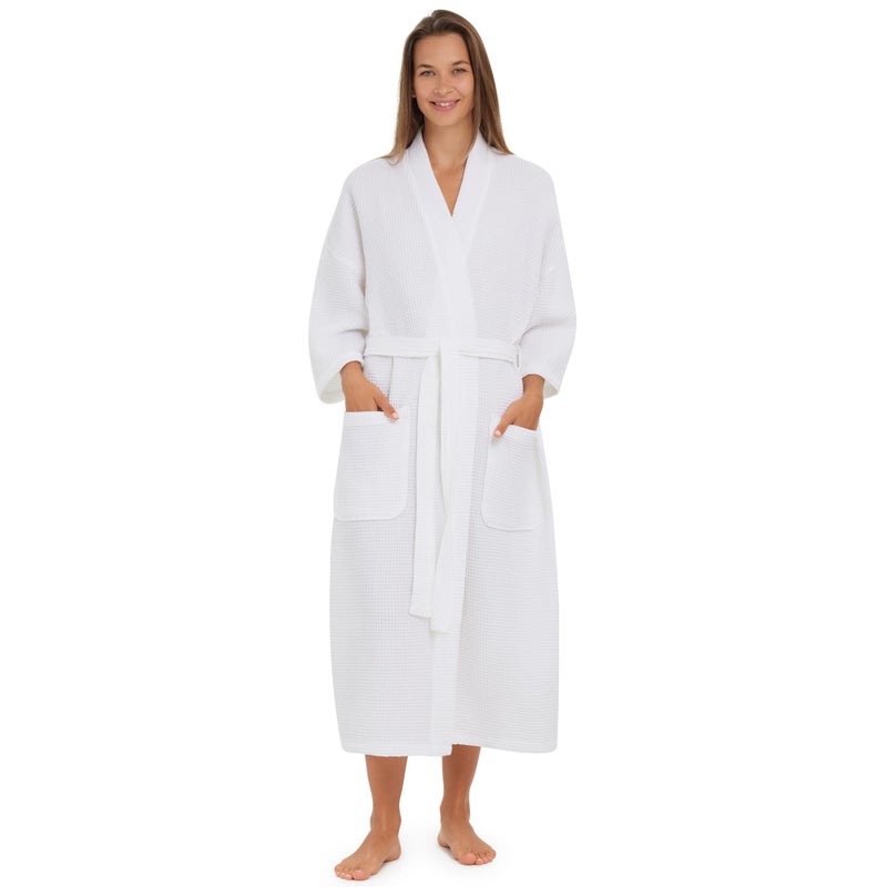 MONARCH Square Waffle Spa Kimono Robe for Men or Women â€“ Soft Lightweight Textured Fabric with Classic Kimono Design, Generously Sized Hotel & Spa Robe with Pockets â€“ Machine Washable - Image 1
